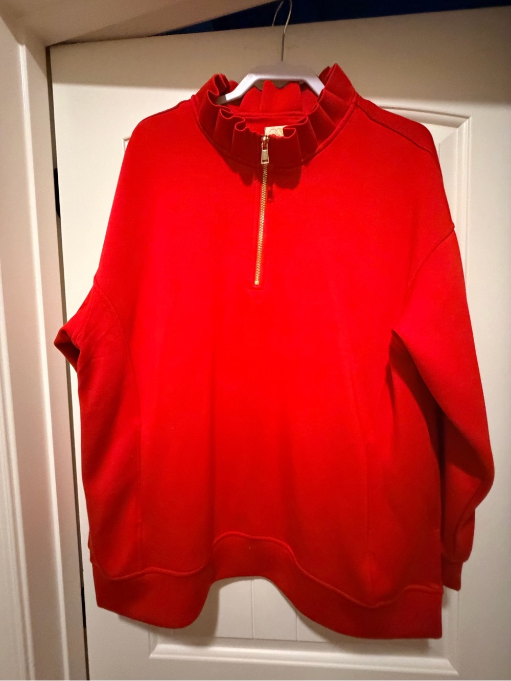 Red Ruffled Half-Zip Pullover - Picture 1 of 7